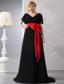 Red and Black Empire V-neck Brush Train Chiffon and Taffeta Bow Prom Dress