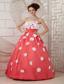 Watermelon A-line Strapless Floor-length Taffeta Appliques Prom Dress