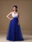 White and Blue A-line Sweetheart Floor-length Tulle and Taffeta Beading Prom Dress