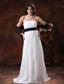 Custom Made White Chiffon Brush Train Wedding Dress With Black Belt Decorate In Safford Arizona
