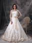 White A-line Strapless Court Train Satin Embriodery Wedding Dress