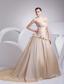 Appliques A-Line Strapless Chapel Train Wedding Dress with Champagne