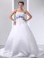 Graceful A-line Strapless Brush Train Satin and Lace Appliques Wedding Dress