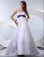 Fashionable A-line Straps Chapel Train Taffeta and Lace Bow Beading Wedding Dress