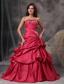 Red A-Line / Princess Strapless Floor-length Taffeta Beading Quinceanera Dress