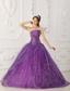 Purple Ball Gown Strapless Floor-length Satin and Organza Beading Quinceanera Dress