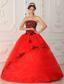 Red Ball Gown Strapless Floor-length Satin and Organza Quinceanera Dress