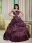Dark Purple A-line / Princess Strapless Floor-length Taffeta Appliques Quinceanera Dress