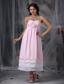 Pink Empire Sweetheart Tea-length Chiffon Hand Made Flower Prom Dress
