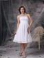 White A-line Strapless Knee-length Chiffon Ruch Bridesmaid Dress