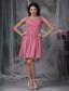 Roes Pink Empire V-neck Mini-length Chiffon Ruch Prom Dress