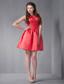 Rust Red A-line Scoop Mini-length Taffeta Ruch Prom Dress