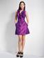 Purple A-line Halter Mini-length Taffeta Prom Dress