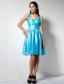 Aqua Blue A-line Halter Knee-length Taffeta Bridesmaid Dress