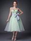 Apple Green A-line Straps Tea-length Organza Bowknot Mother Of The Bride Dress
