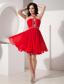 Red Empire Strap Mini-length Chiffon Beading Prom / Evening Dress