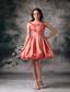Coral Red A-line Scoop Mini-length Taffeta Prom / Homecoming Dress