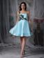 Aqua Blue A-line One Shoulder Mini-length Organza Appliques Prom Dress