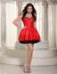 Red and Black Column Sweetheart Mini-length Organza and Taffeta Beading Prom Dress