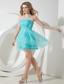 Teal A-line Strapless Mini-length Organza Prom Dress
