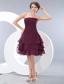 Burgundy A-line / Pricess Strapless Mini-length Chiffon Ruch Prom / Homecoming Dress