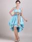 Aqua Blue A-Line / Princess Halter High-low Taffeta Appliques and Bowknot Prom / Homecoming Dress