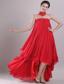 Red A-Line / Princess Strapless High-low Chiffon Embroidery with Beading Prom / Homecoming Dress