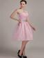 Pink A-Line / Princess Sweetheart Knee-length Organza Beading Prom Dress