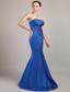 Blue Trumpet/Mremaid Strapless Floor-length Satin Beading Prom Dress