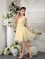 Light Yellow Empire Asymmetrical Short Chiffon Pleat Bridesmaid Dress
