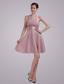 Pink A-Line / Princess Halter Mini-length Chiffon Ruch Prom / Homecoming Dress