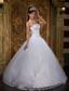 White Ball Gown Strapless Floor-length Satin and Tulle Lace Quinceanera Dress