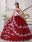 Wine Red and White Ball Gown Strapless Floor-length Organza Appliques Quinceanera Dress