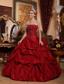 Wine Red Ball Gown Strapless Floor-length Taffeta Beading Quinceanera Dress