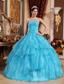 Detachable Aqua Blue Ball Gown Strapless Floor-length Organza Beading Quinceanera Dress