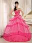 Hot Pink Sweetheart Beaded Decorate and Ruch Bodice Ruffled Layeres Rosario Quinceanera Dress In 2013