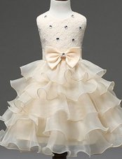 Glorious Champagne Zipper Scoop Beading and Ruffled Layers Flower Girl Dresses Organza Sleeveless