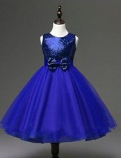Classical Scoop Ankle Length Zipper Flower Girl Dress Navy Blue and In for Party and Wedding Party with Sequins