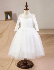 Dazzling Tulle Scoop Half Sleeves Clasp Handle Lace Flower Girl Dresses in White