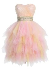 Inexpensive Mini Length Zipper Pageant Dress for Teens Multi-color and In for Prom and Party with Beading and Ruffled Layers