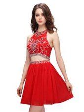 Fantastic Scoop Mini Length Two Pieces Sleeveless Red Prom Party Dress Zipper