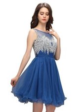 Elegant Blue Prom and Party and For with Beading Bateau Sleeveless Zipper