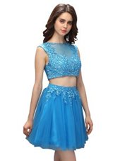 Excellent Baby Blue Sleeveless Beading and Appliques Mini Length Prom Dresses