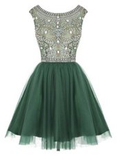 Fantastic Peacock Green Scoop Neckline Beading and Appliques Prom Gown Sleeveless Zipper