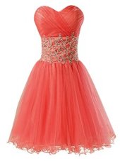 Dynamic Orange Red Organza Zipper Sweetheart Sleeveless Mini Length Dress for Prom Beading