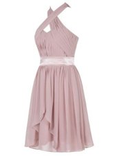 Dramatic Sweetheart Sleeveless Backless Prom Evening Gown Baby Pink Chiffon