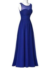 On Sale Scoop Sleeveless Chiffon Floor Length Zipper Prom Party Dress in Royal Blue for with Beading