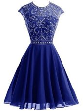 Spectacular Scoop Navy Blue Sleeveless Beading Mini Length Dress for Prom