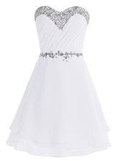 Hot Sale White Sleeveless Mini Length Beading Zipper Hoco Dress