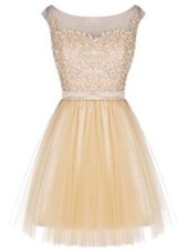 Edgy Champagne Military Ball Gown Prom and Party and For with Lace Bateau Sleeveless Zipper